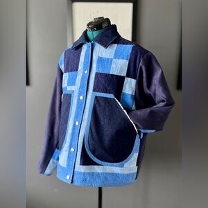 Flannel patchwork quilt jacket, crafted from secondhand textiles, ladies' S-L
